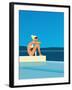 Women Sitting by Swimming Pool near Ocean-null-Framed Giclee Print