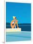 Women Sitting by Swimming Pool near Ocean-null-Framed Giclee Print