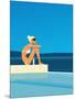 Women Sitting by Swimming Pool near Ocean-null-Mounted Giclee Print