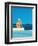 Women Sitting by Swimming Pool near Ocean-null-Framed Giclee Print