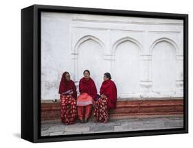 Women Sitting in Durbar Square (UNESCO World Heritage Site), Kathmandu, Nepal-Ian Trower-Framed Stretched Canvas