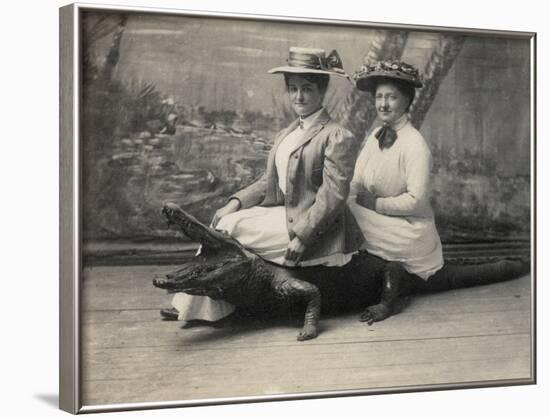 Women Sitting on a Stuffed Alligator, C.1905-null-Framed Photographic Print