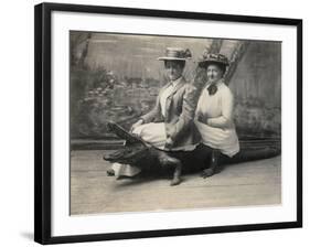 Women Sitting on a Stuffed Alligator, C.1905-null-Framed Photographic Print