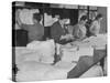 Women Sorting Clean Linens in Laundry Room at the Waldorf Astoria Hotel-null-Stretched Canvas