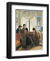 Women Stitching Red Shirts, 1863-Odoardo Borrani-Framed Giclee Print