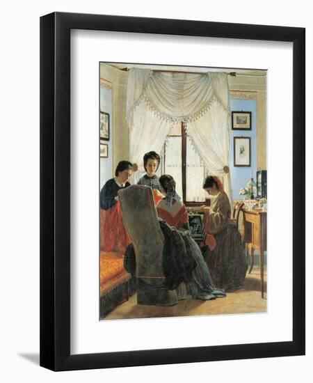 Women Stitching Red Shirts, 1863-Odoardo Borrani-Framed Giclee Print