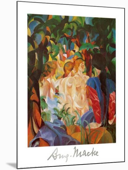 Women Taking a Bath with a Town on the Back-Auguste Macke-Mounted Art Print