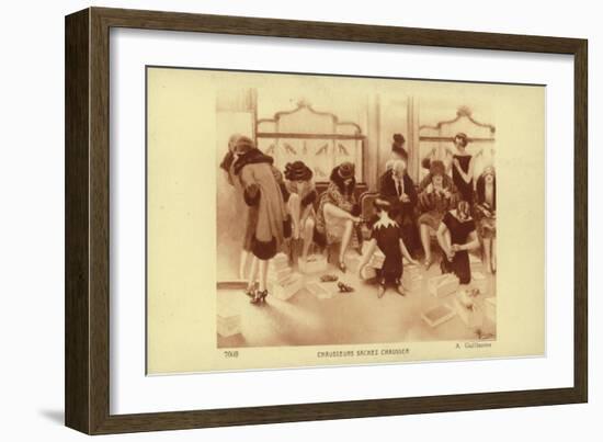 Women Trying on Shoes in a Shoe Shop-Albert Guillaume-Framed Giclee Print