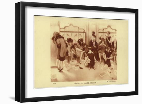 Women Trying on Shoes in a Shoe Shop-Albert Guillaume-Framed Giclee Print