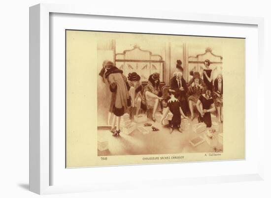 Women Trying on Shoes in a Shoe Shop-Albert Guillaume-Framed Giclee Print