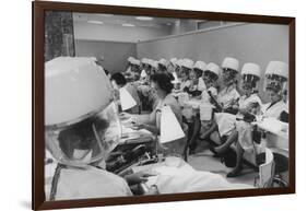 Women under Hair Dryers Getting Hair Styled in Beauty Salon at Saks Fifth Ave. Department Store-Alfred Eisenstaedt-Framed Photographic Print