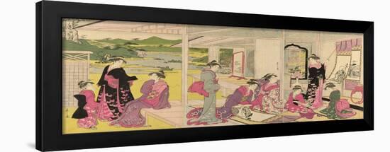 Women Viewing Scroll Paintings of the Gods of Good Fortune-Chobunsai Eishi-Framed Giclee Print