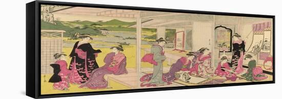 Women Viewing Scroll Paintings of the Gods of Good Fortune-Chobunsai Eishi-Framed Stretched Canvas