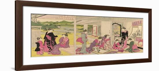 Women Viewing Scroll Paintings of the Gods of Good Fortune-Chobunsai Eishi-Framed Giclee Print