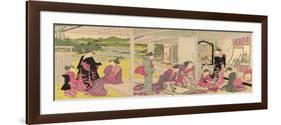 Women Viewing Scroll Paintings of the Gods of Good Fortune-Chobunsai Eishi-Framed Giclee Print