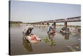 Women Wash Clothes in the Polluted Water of the Yamuna River-Roberto Moiola-Stretched Canvas