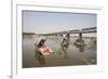 Women Wash Clothes in the Polluted Water of the Yamuna River-Roberto Moiola-Framed Photographic Print