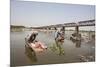 Women Wash Clothes in the Polluted Water of the Yamuna River-Roberto Moiola-Mounted Photographic Print