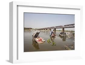 Women Wash Clothes in the Polluted Water of the Yamuna River-Roberto Moiola-Framed Photographic Print