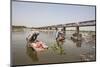 Women Wash Clothes in the Polluted Water of the Yamuna River-Roberto Moiola-Mounted Photographic Print