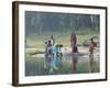 Women Washing Clothes on the Ghats of the River Mahanadi, Reflected in the Water, Orissa, Inda-Annie Owen-Framed Photographic Print