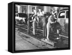 Women Washing Off the New Assemble Vehicles at the Fiat Auto Factory-Carl Mydans-Framed Stretched Canvas