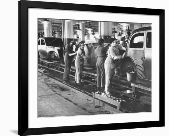 Women Washing Off the New Assemble Vehicles at the Fiat Auto Factory-Carl Mydans-Framed Photographic Print