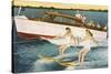 Women Waterskiing by Motorboat-null-Stretched Canvas