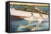 Women Waterskiing by Motorboat-null-Framed Stretched Canvas