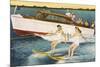 Women Waterskiing by Motorboat-null-Mounted Premium Giclee Print