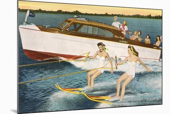 Women Waterskiing by Motorboat-null-Mounted Art Print