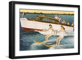 Women Waterskiing by Motorboat-null-Framed Art Print