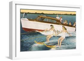 Women Waterskiing by Motorboat-null-Framed Art Print