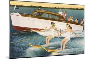 Women Waterskiing by Motorboat-null-Mounted Art Print