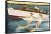 Women Waterskiing by Motorboat-null-Framed Stretched Canvas