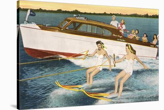 Women Waterskiing by Motorboat-null-Stretched Canvas