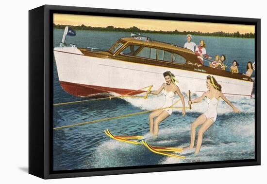 Women Waterskiing by Motorboat-null-Framed Stretched Canvas