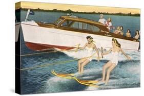 Women Waterskiing by Motorboat-null-Stretched Canvas