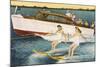 Women Waterskiing by Motorboat-null-Mounted Art Print