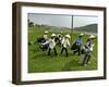 Women Wearing the Traditional Vietnamese Conical Hats Haul Golf Clubs-null-Framed Premium Photographic Print