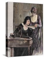 Women with a Harpsichord. Colored Engraving, 1895-Prisma Archivo-Stretched Canvas