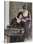 Women with a Harpsichord. Colored Engraving, 1895-Prisma Archivo-Stretched Canvas