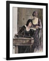 Women with a Harpsichord. Colored Engraving, 1895-Prisma Archivo-Framed Photographic Print