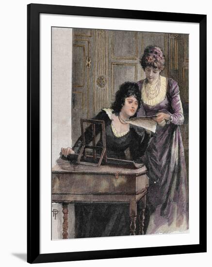 Women with a Harpsichord. Colored Engraving, 1895-Prisma Archivo-Framed Photographic Print