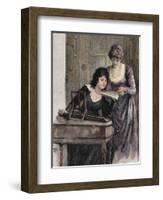 Women with a Harpsichord. Colored Engraving, 1895-Prisma Archivo-Framed Photographic Print