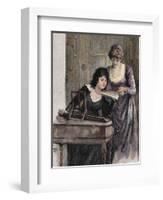 Women with a Harpsichord. Colored Engraving, 1895-Prisma Archivo-Framed Photographic Print