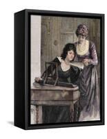 Women with a Harpsichord. Colored Engraving, 1895-Prisma Archivo-Framed Stretched Canvas