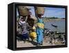 Women with Baskets of Laundry on Their Heads Beside the River, Djenne, Mali, Africa-Bruno Morandi-Framed Stretched Canvas