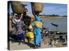 Women with Baskets of Laundry on Their Heads Beside the River, Djenne, Mali, Africa-Bruno Morandi-Stretched Canvas