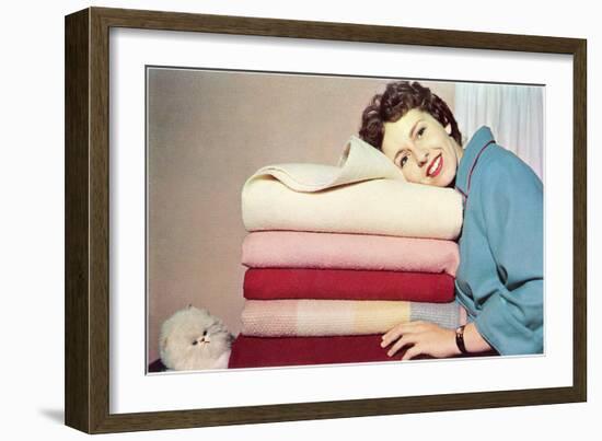 Women with Towels and Persian Cat, Retro-null-Framed Art Print